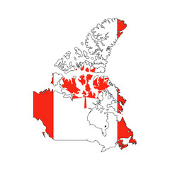 Canada map silhouette with flag on white background