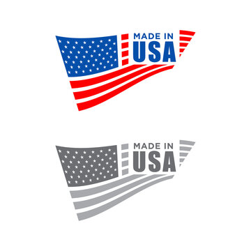 Made in USA icon concept badge design with blue and red american flag emblem elements. Vector illustration.