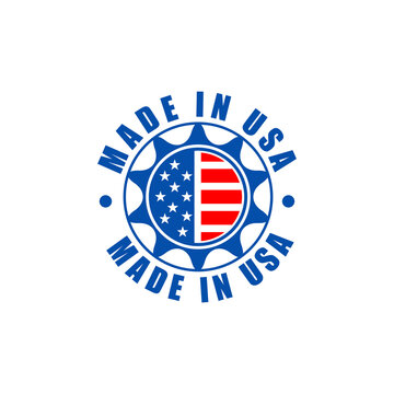 Made in USA icon concept badge design with blue and red american flag emblem elements. Vector illustration.