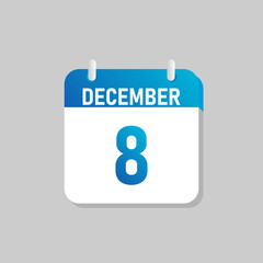 White daily calendar Icon December in a Flat Design style. Easy to edit Isolated vector Illustration.