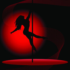 Beautiful silhouette of young women dancing a striptease. Sexy pole dancing - obrazy, fototapety, plakaty