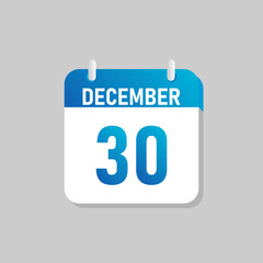 White daily calendar Icon December in a Flat Design style. Easy to edit Isolated vector Illustration.
