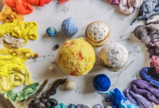 felted space planet art and craft- overhead