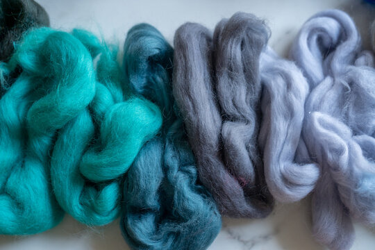 colorful wool roving- blues