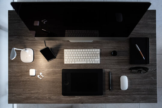 Workplace with modern electronic gadgets