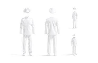 Blank white chef uniform mockup, different views