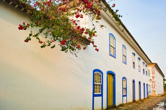 Pretty colonial house with paperflowers