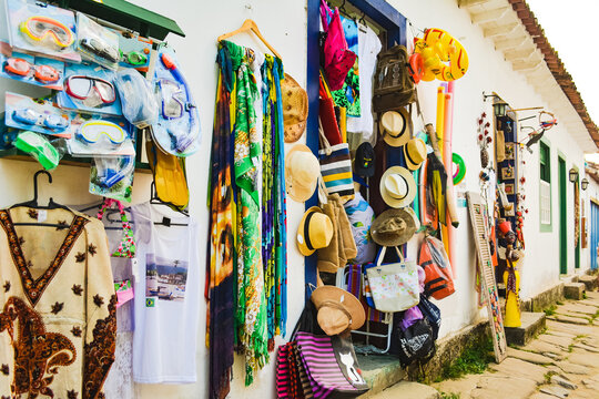 Souvenir shop in colonial coastal town in Brazil