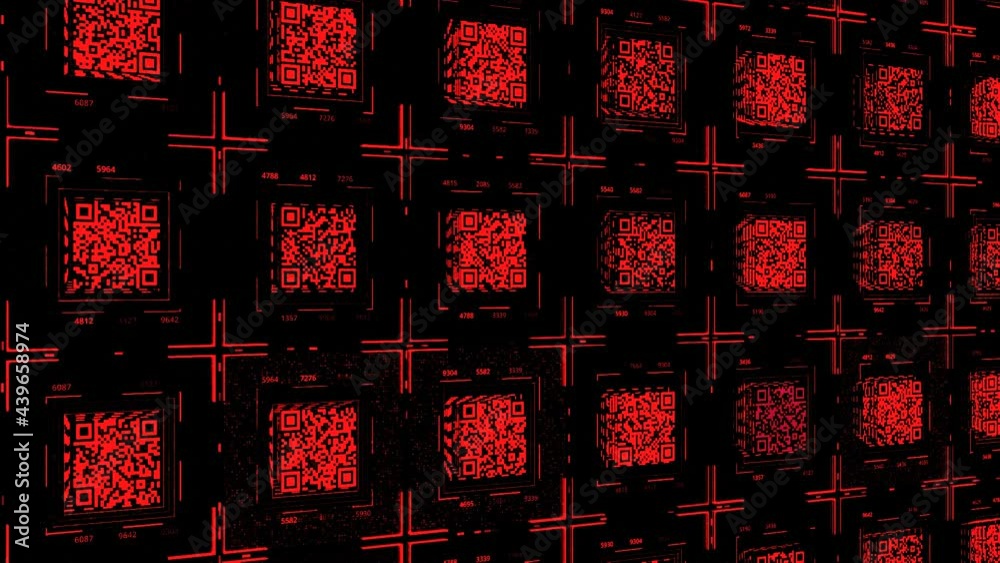 Aufkleber background with qr code. animation. electronic background with multiple qr codes on black background