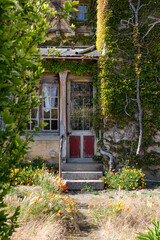 Close-up of the front door of an old house