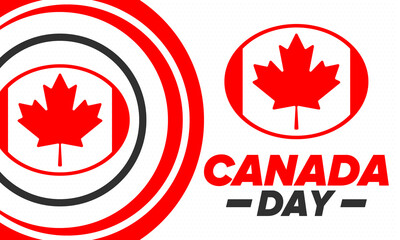Happy Canada Day. National holiday, celebrated annual in July 1. Canadian flag. Maple leaf. Patriotic symbol and elements. Poster, card, banner and background. Vector illustration