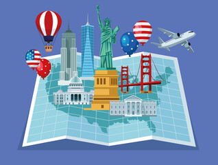 usa icons in paper map