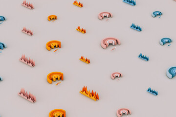 orange, pink, and blue Performance charts on grey background.