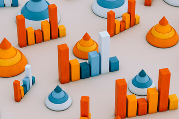 blue and orange infographics on grey background.