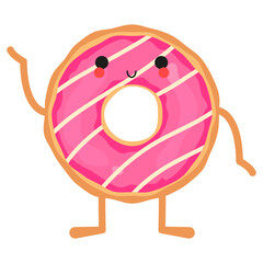 Cute smiling donut character. White background. Vector illustration.