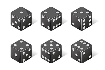 Collection of isometric cubes with different combinations. Dice from one to six. Vector illustration.
