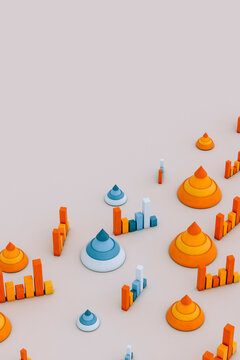 blue and orange infographics on grey background.