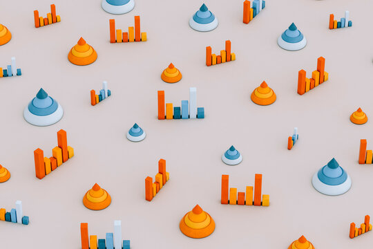blue and orange infographics on grey background.