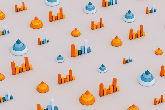 blue and orange infographics on grey background.