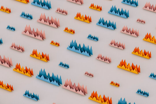 orange, pink, and blue Performance charts on grey background.
