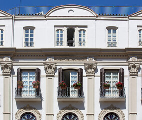 view of the building's facade in old town in Malaga