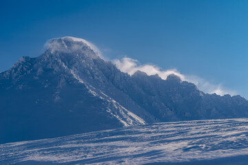 Landscape in the winter ski hiking in the mountains of the Urals