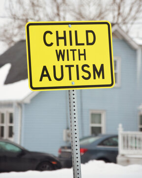 Yellow Child with Autism Road Sign