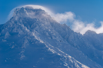 Landscape in the winter ski hiking in the mountains of the Urals