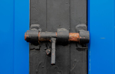 Blue garage door with lock