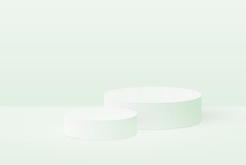 Podium scene or 3D round pillar stand scene and winner pedestal in studio on vector gray, pink or white minimal background