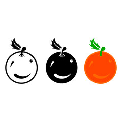 Orange Icon, Fruit Icon, Orange Logo, Outline,Filled and flat Icon Style. Black,Green and Orange. For Logo,Icon,Symbol and Sign