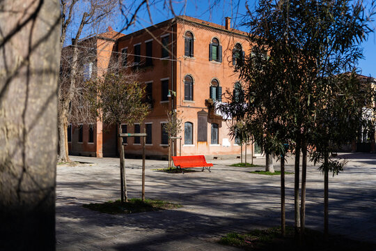Red Bench in Venice, Italy