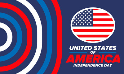Independence Day in United States of America. The Fourth of July. Happy national holiday, celebrated annual in July 4. American flag. Country freedom day. Patriotic event design. Vector poster
