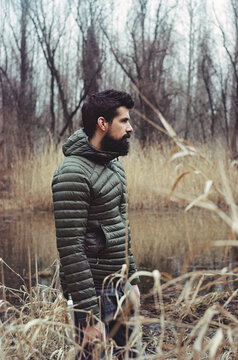 Handsome Man in Earth Colors in Nature Outdoors