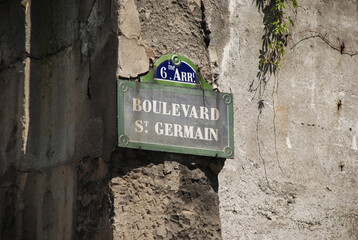 Old street sign of Boulevard St. Germain in Paris