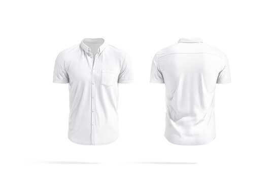Blank white short sleeve button down shirt mockup, front back