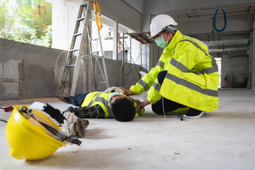 An accident of a man worker at the construction site. The assist those injured in the primary....