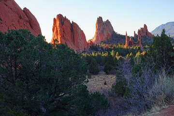 Fototapeta na wymiar Red rock formations in the Garden of the Gods park in Colorado Springs, Colorado, United States
