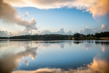 Storm clouds over a Lake at sunset