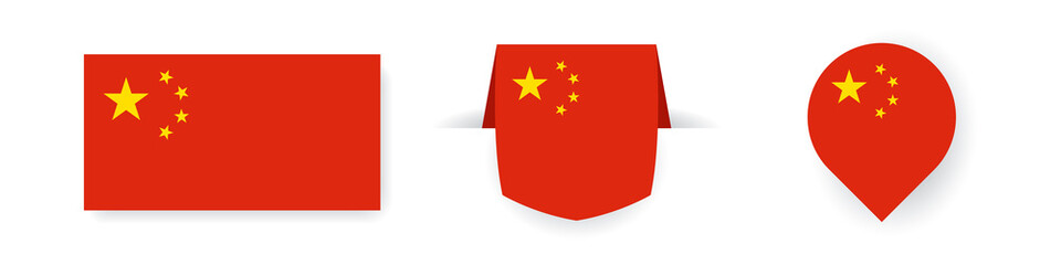 Flags of China. Label, point icon and simple flag. Vector illustration