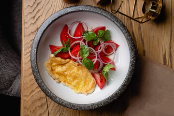 Scrambled egg breakfast in a restaurant