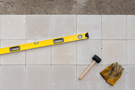 Tools on a patio being built
