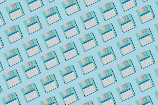 Pattern of green floppy discs