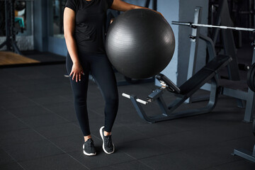 Fototapeta na wymiar Shapely woman using balance equipment in gym
