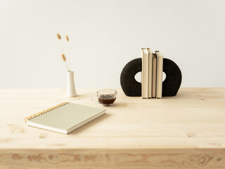 Minimal table scene with books