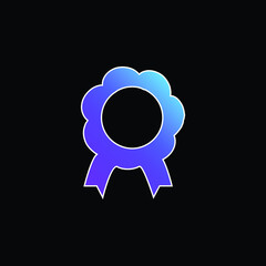 Award Flower Shape Symbolic Medal With Ribbon Tails blue gradient vector icon