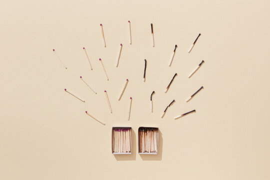 Open boxes and scattered matches