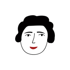 Hand drawn human face doodle. Woman with red lipstick. Isolated ink pen drawing. Pencil sketch. Simple modern illustration.