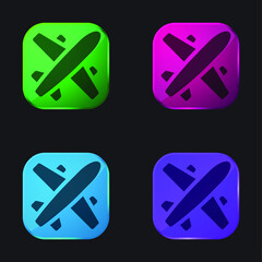 Airplane four color glass button icon