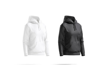 Blank black and white women sport hoodie mockup, side view